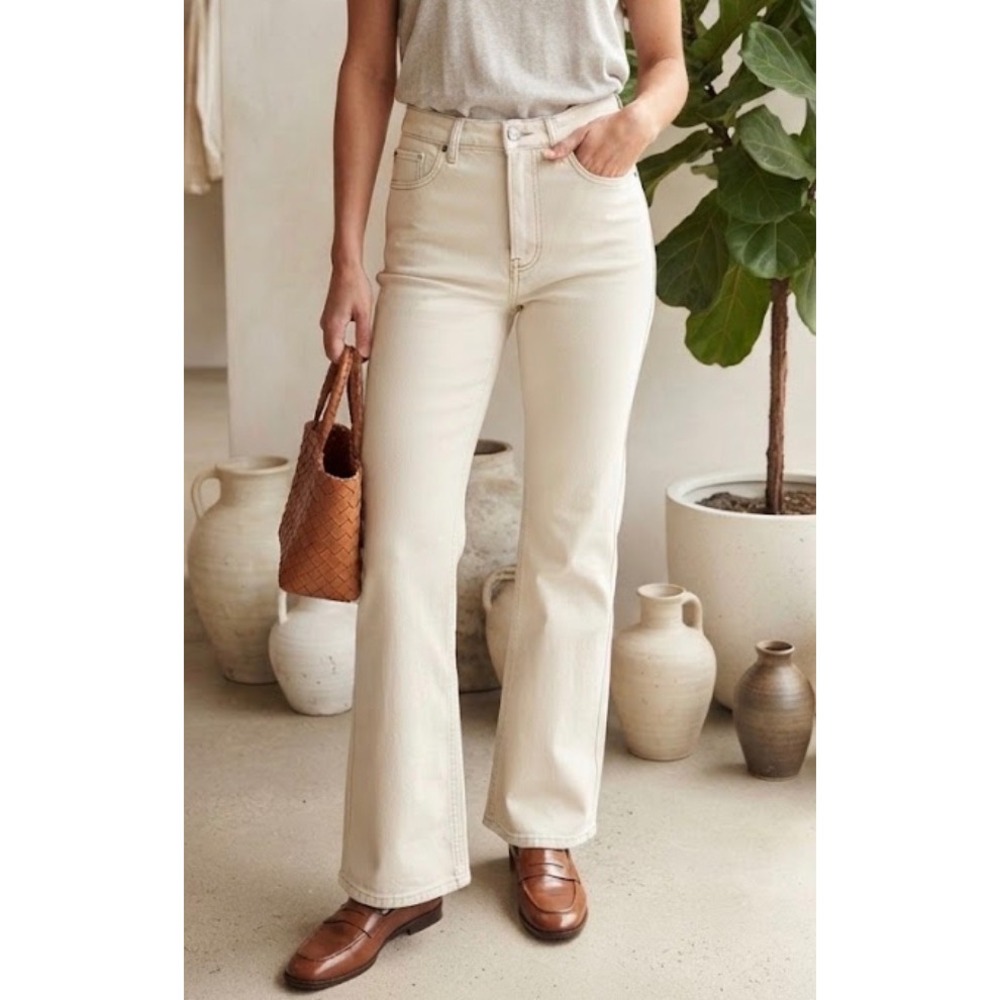 PacSun Womens High Rise Bootcut Jeans Cream Off White Size 25 Contrast Stitch